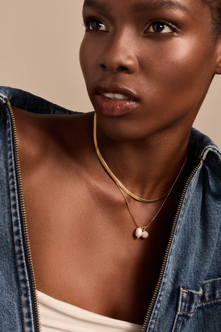 LAYERED HERRINGBONE PEARL NECKLACE, image 2