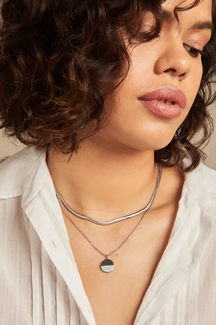 HERRINGBONE SILVER LAYERED NECKLACE, image 2