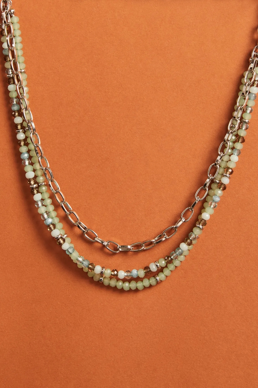BEADED LAYERED SILVER NECKLACE, image 2