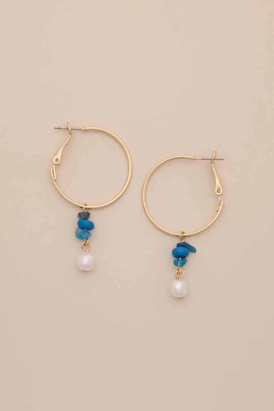 TURQUOISE AND PEARL HOOP EARRINGS, image 1