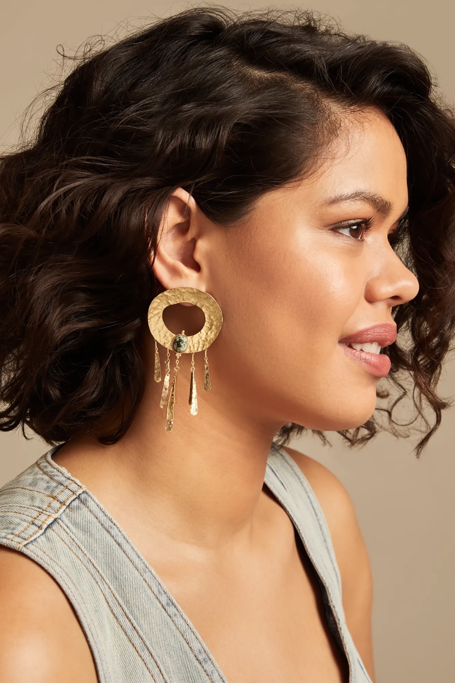 BLUE FRINGE STATEMENT EARRINGS, image 2