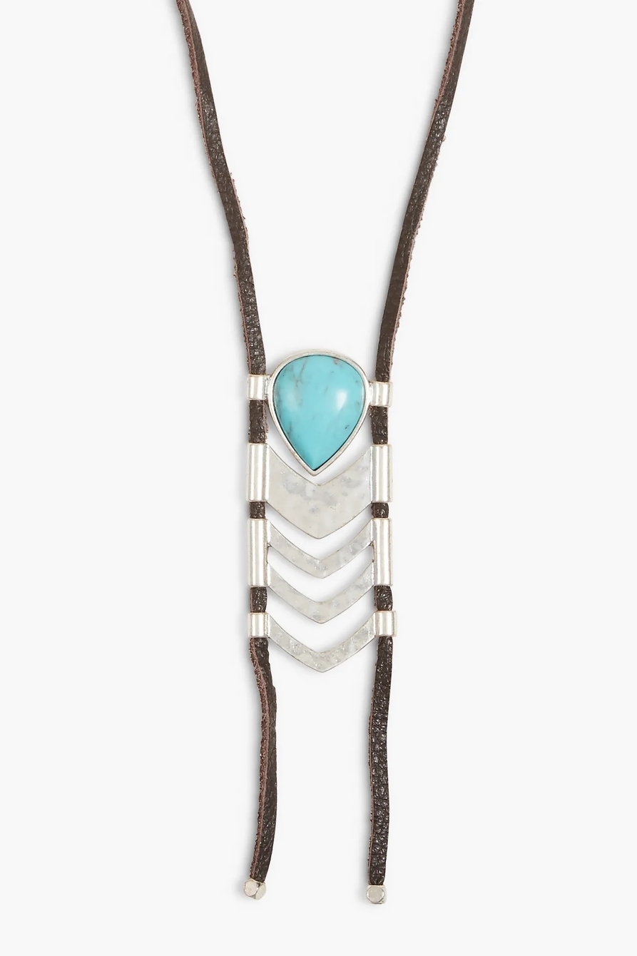 TURQUOISE LEATHER BOLO NECKLACE, image 3