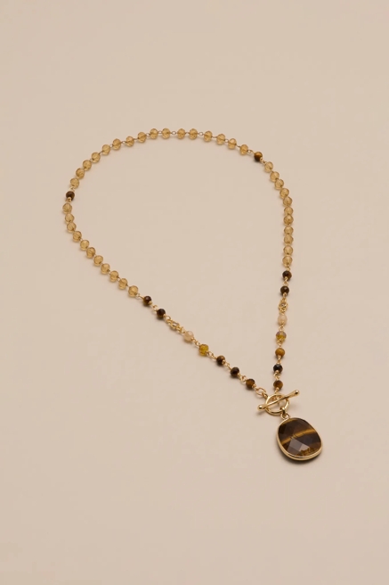 TIGER EYE BEAD AND PENDANT NECKLACE, image 1