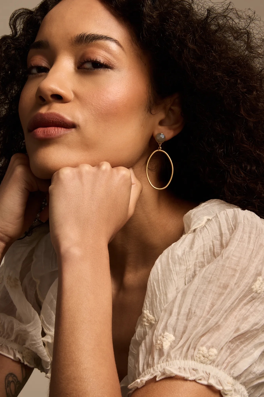 STONE OVAL DROP EARRINGSS, image 2