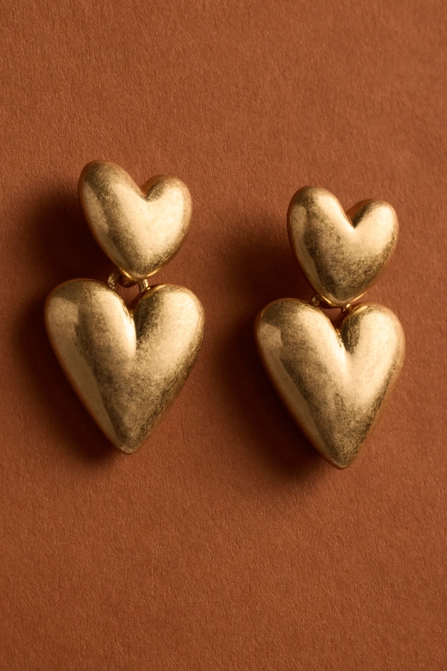 DOUBLE PUFFY HEART EARRINGS, image 2