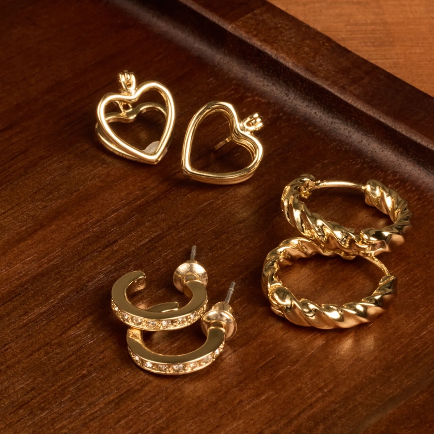 Lucky Brand Heart And Hoop Earring Set - Women's Ladies Accessories Jewelry Earrings