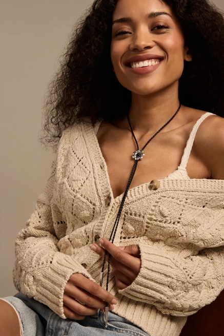 ONYX FLOWER BOLO NECKLACE, image 1