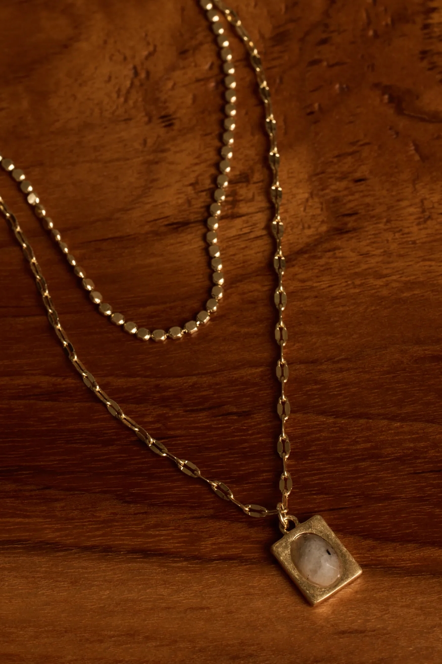 STONE CHARM AND FLAT BALL CHAIN NECKLACE SET, image 2