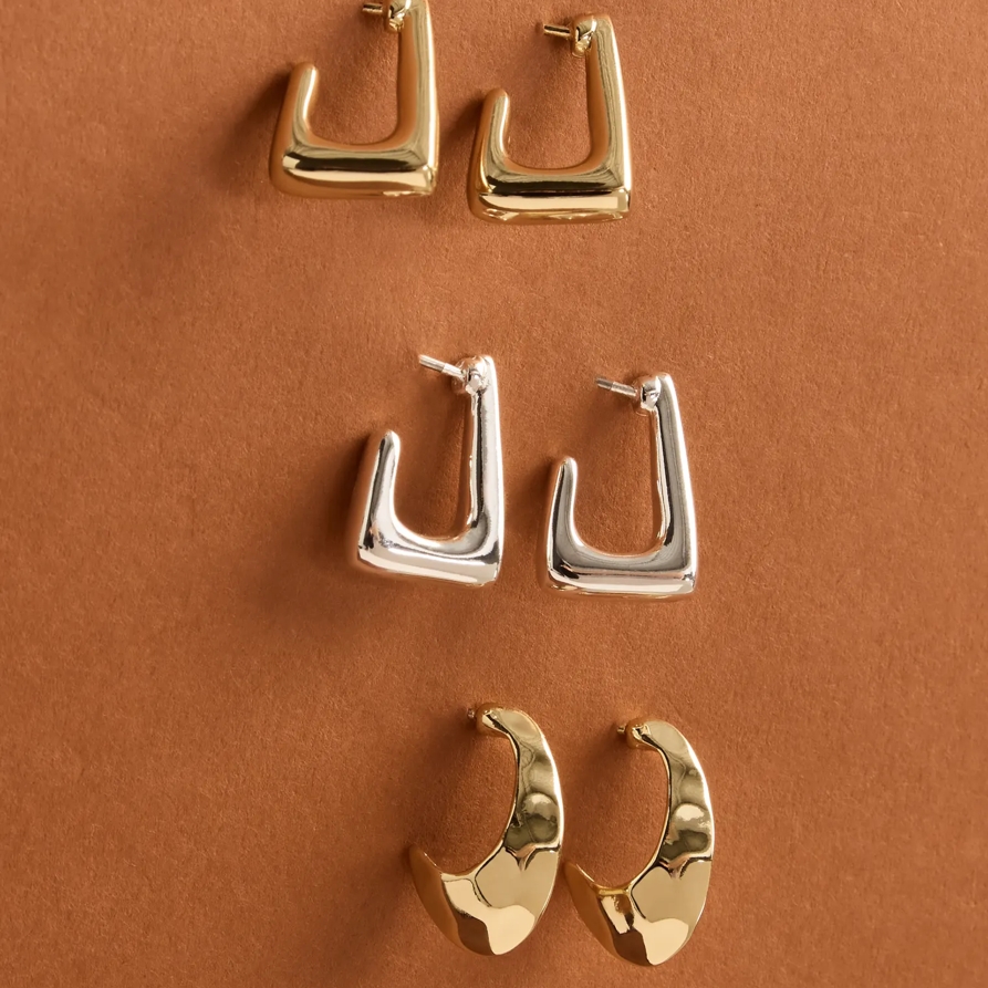 Lucky Brand J Shape Hoop Earring Set - Women's Ladies Accessories Jewelry Earrings