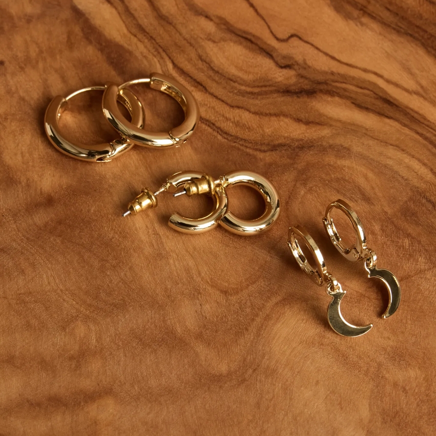 Lucky Brand Moon Hoop Earring Set - Women's Ladies Accessories Jewelry Earrings