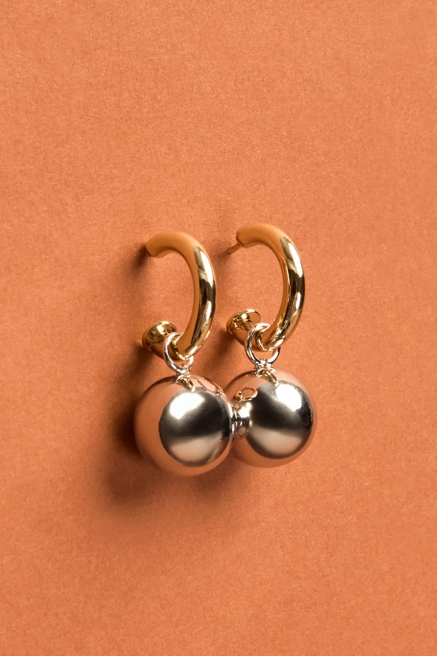 TWO TONE BALL CHARM HOOPS, image 1