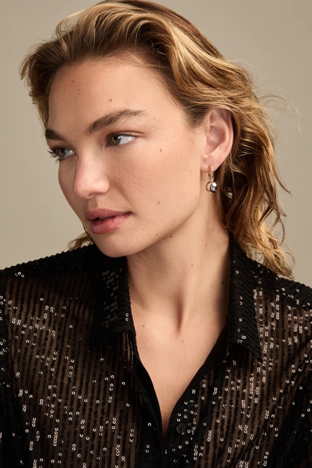 TWO TONE BALL CHARM HOOPS, image 2