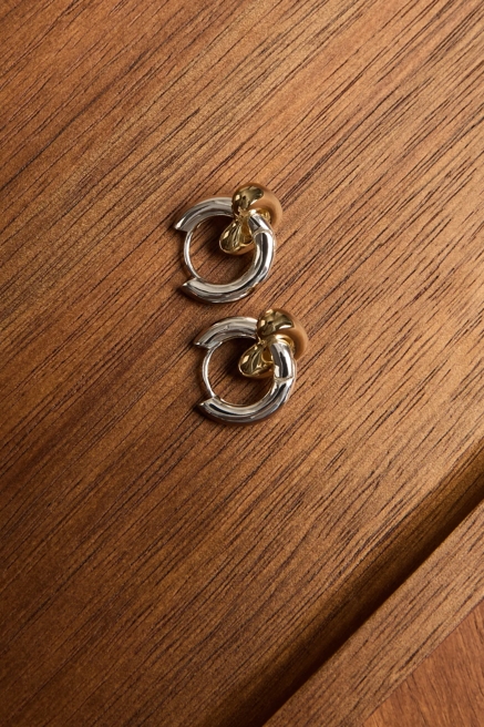 TWO TONE HEART CHARM HOOP EARRINGS, image 1