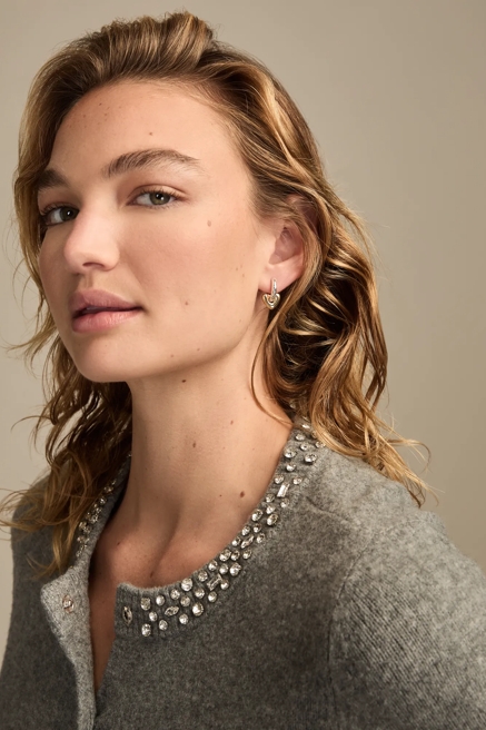 TWO TONE HEART CHARM HOOP EARRINGS, image 2