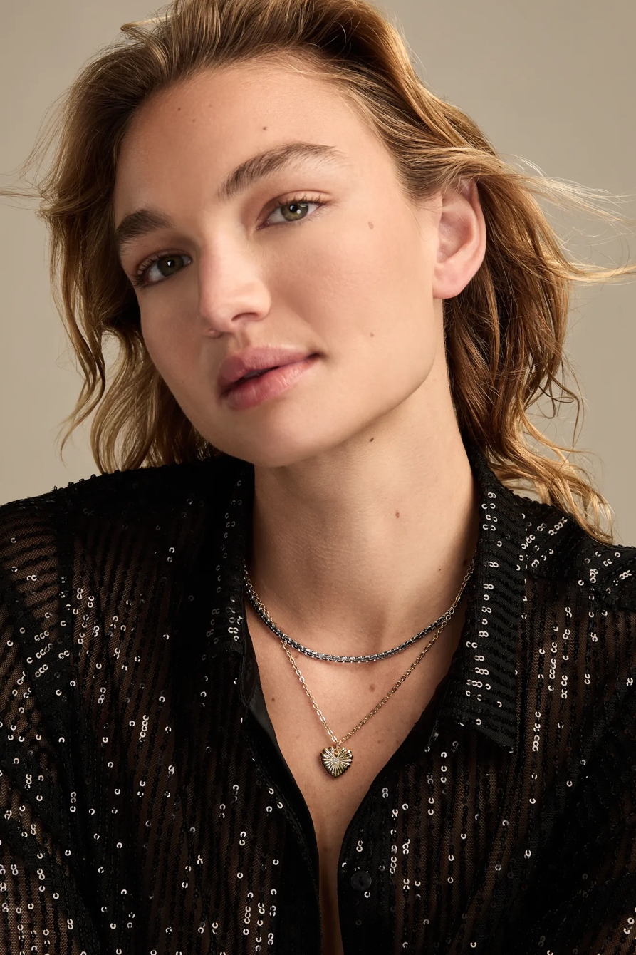 FLAT BOX CHAIN AND HEART CHARM NECKLACE SET, image 2