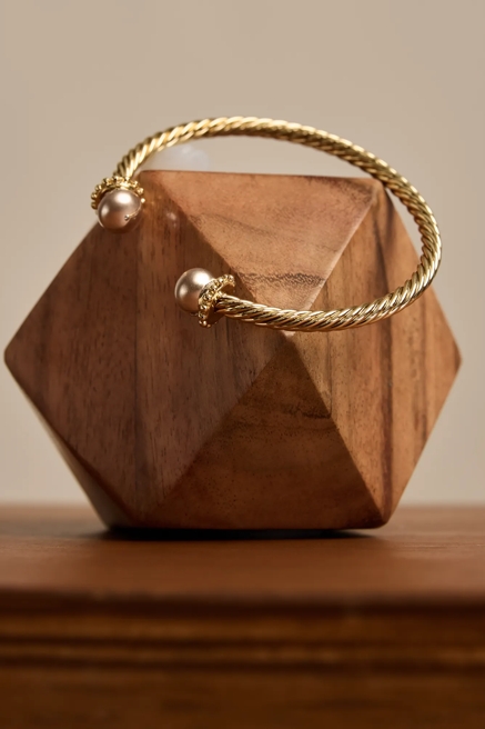 TWO TONE TWISTED BALL CUFF BRACELET, image 1