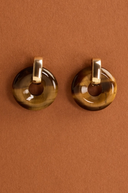 TIGERS EYE CIRCLE STUD EARRINGS, image 2