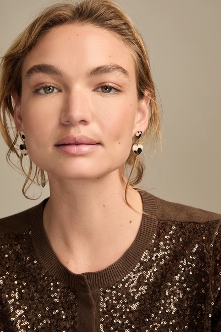 LEOPARD INLAY HEART DROP EARRINGS, image 1