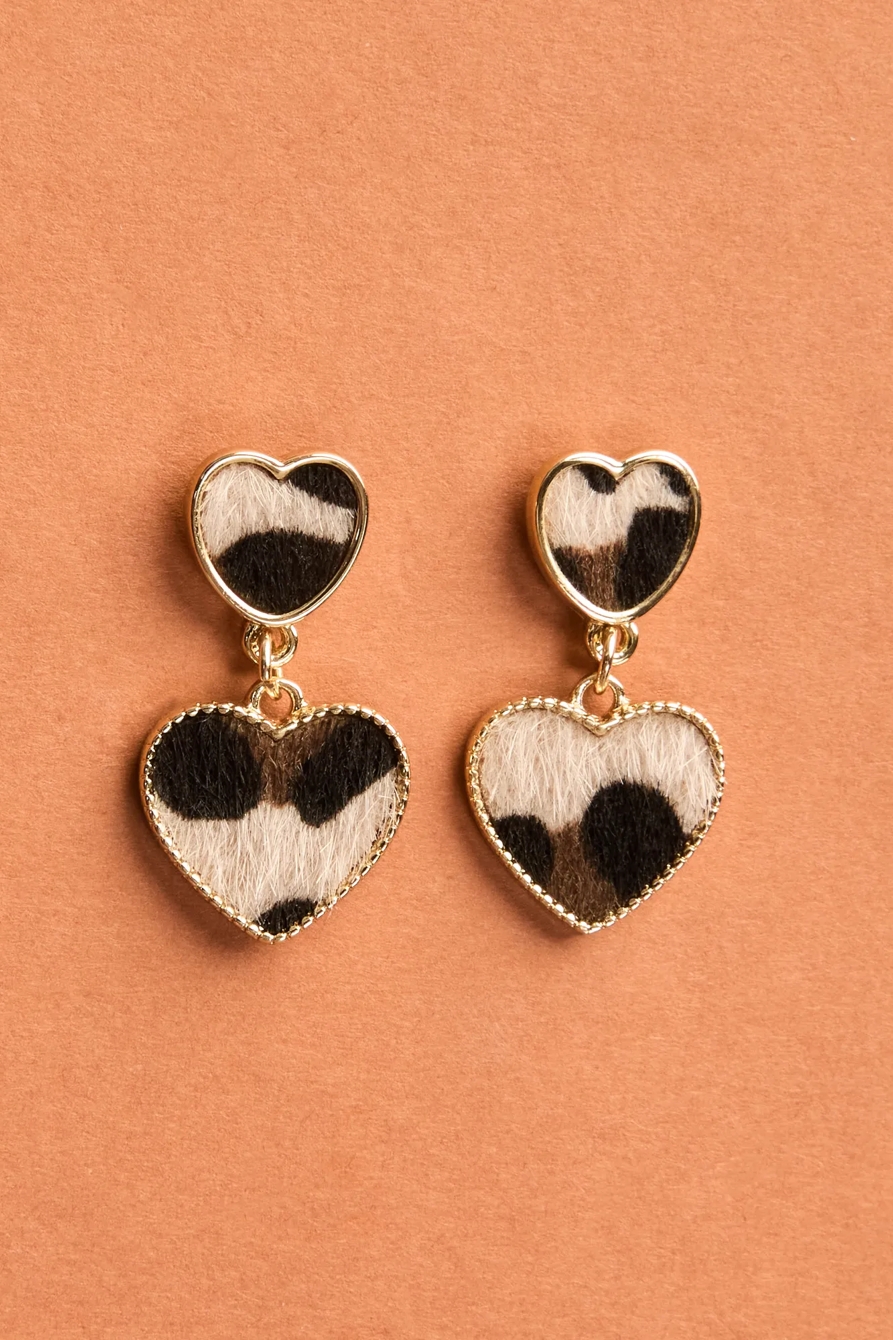 LEOPARD INLAY HEART DROP EARRINGS, image 2