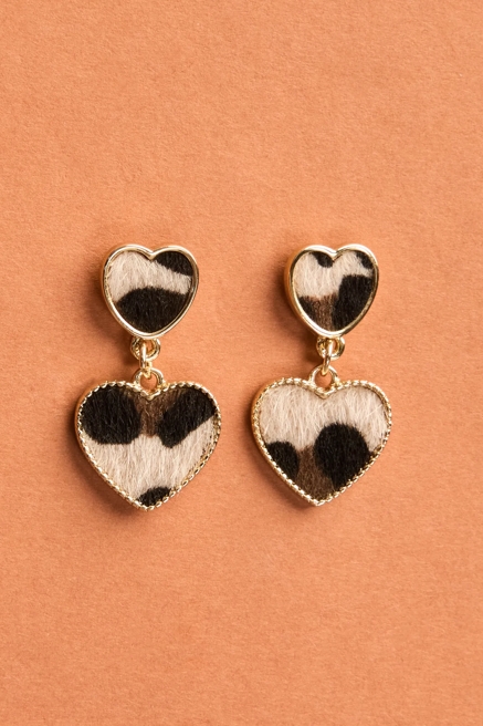 LEOPARD INLAY HEART DROP EARRINGS, image 2
