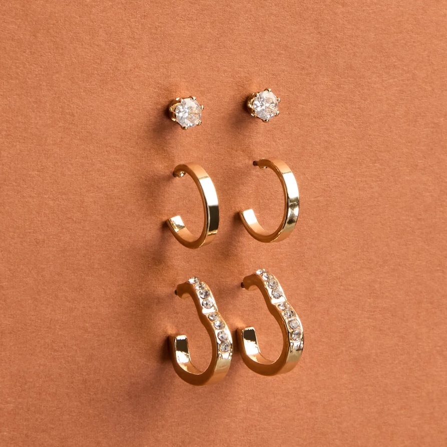 Lucky Brand Heart Hoop And Stud Earring Set - Women's Ladies Accessories Jewelry Earrings