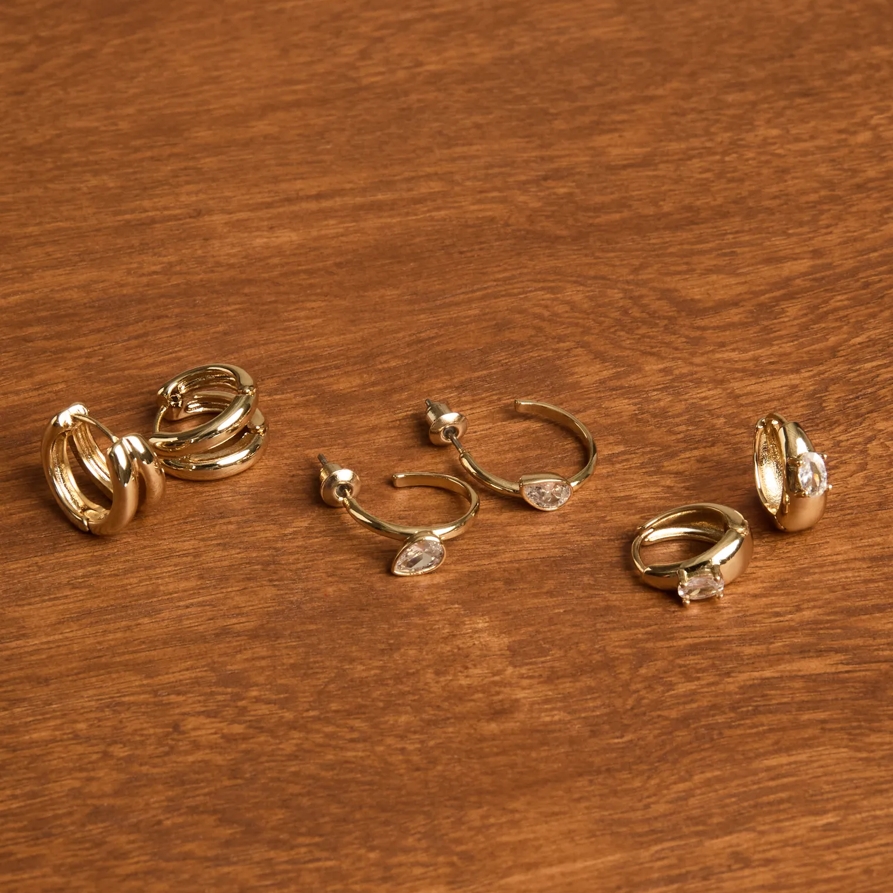 Lucky Brand Crystal And Plain Hoop Earring Set - Women's Ladies Accessories Jewelry Earrings