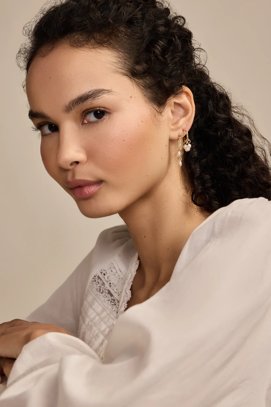 PEARL DROP HOOP AND STUD EARRINGS SET, image 2