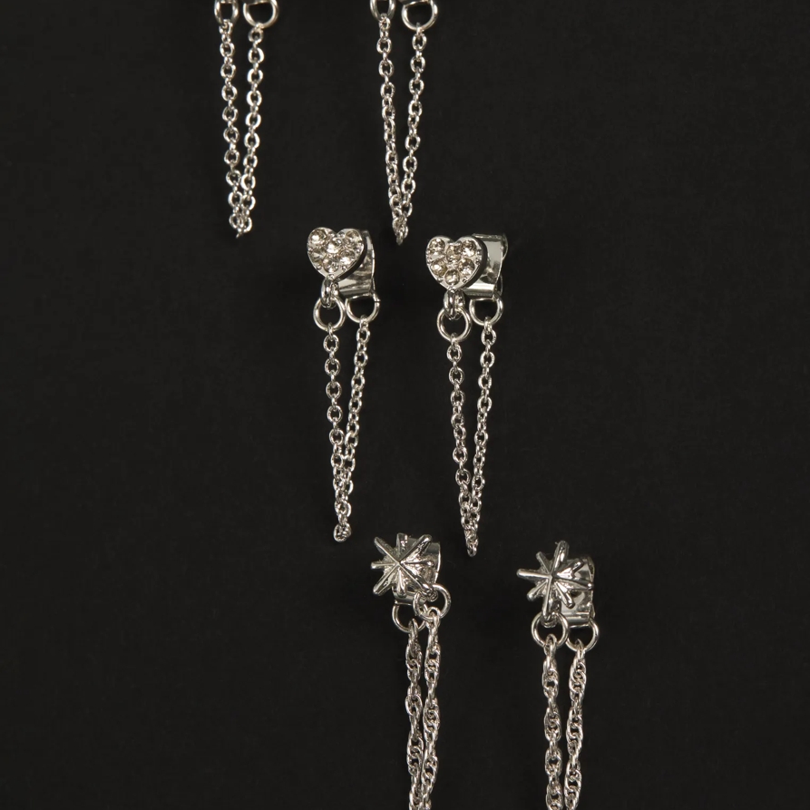 Lucky Brand Heart And Star Drop Chain Earring Set - Women's Ladies Accessories Jewelry Earrings