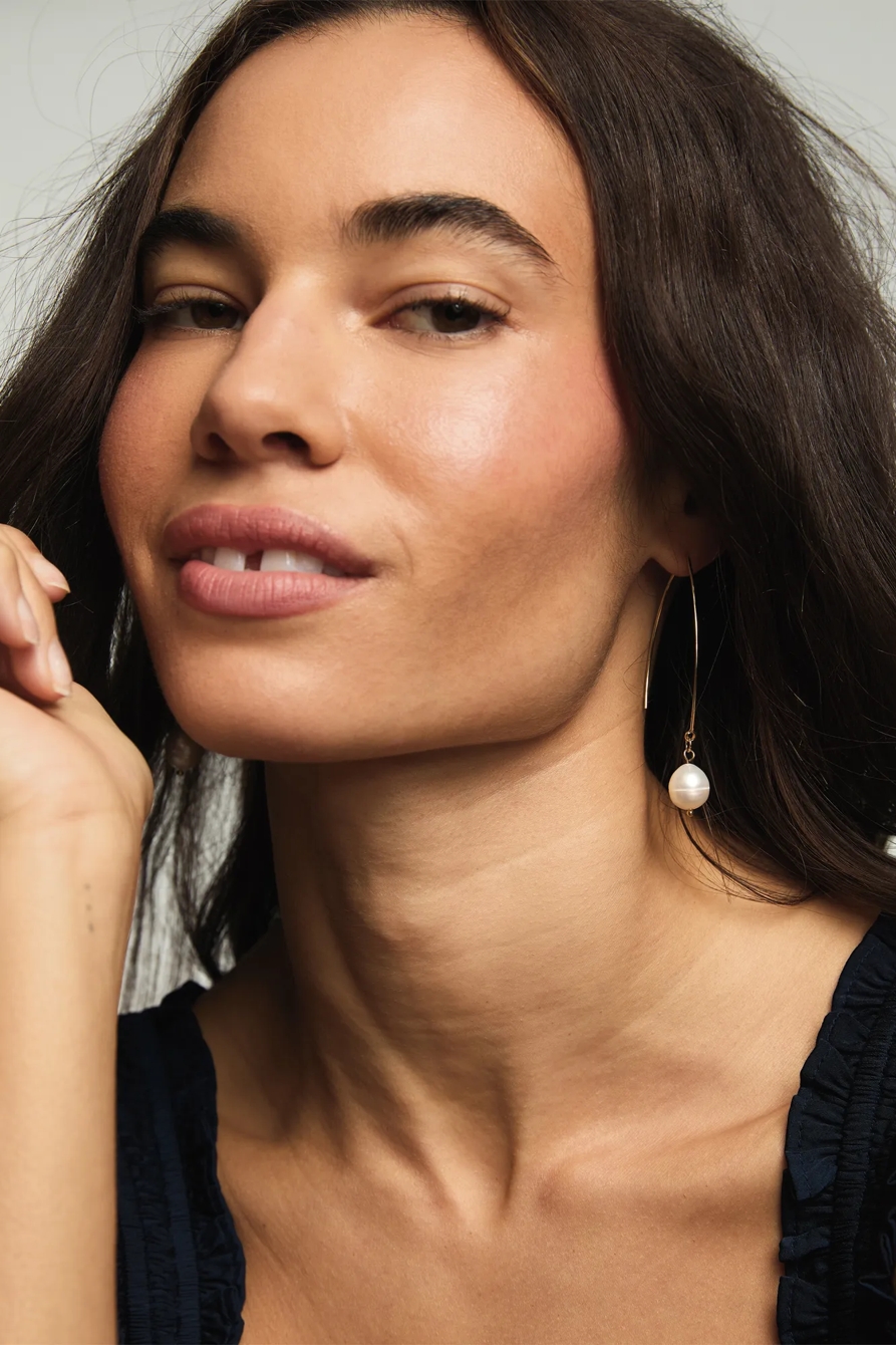 Half Circle Pearl Drop Earrings, image 2