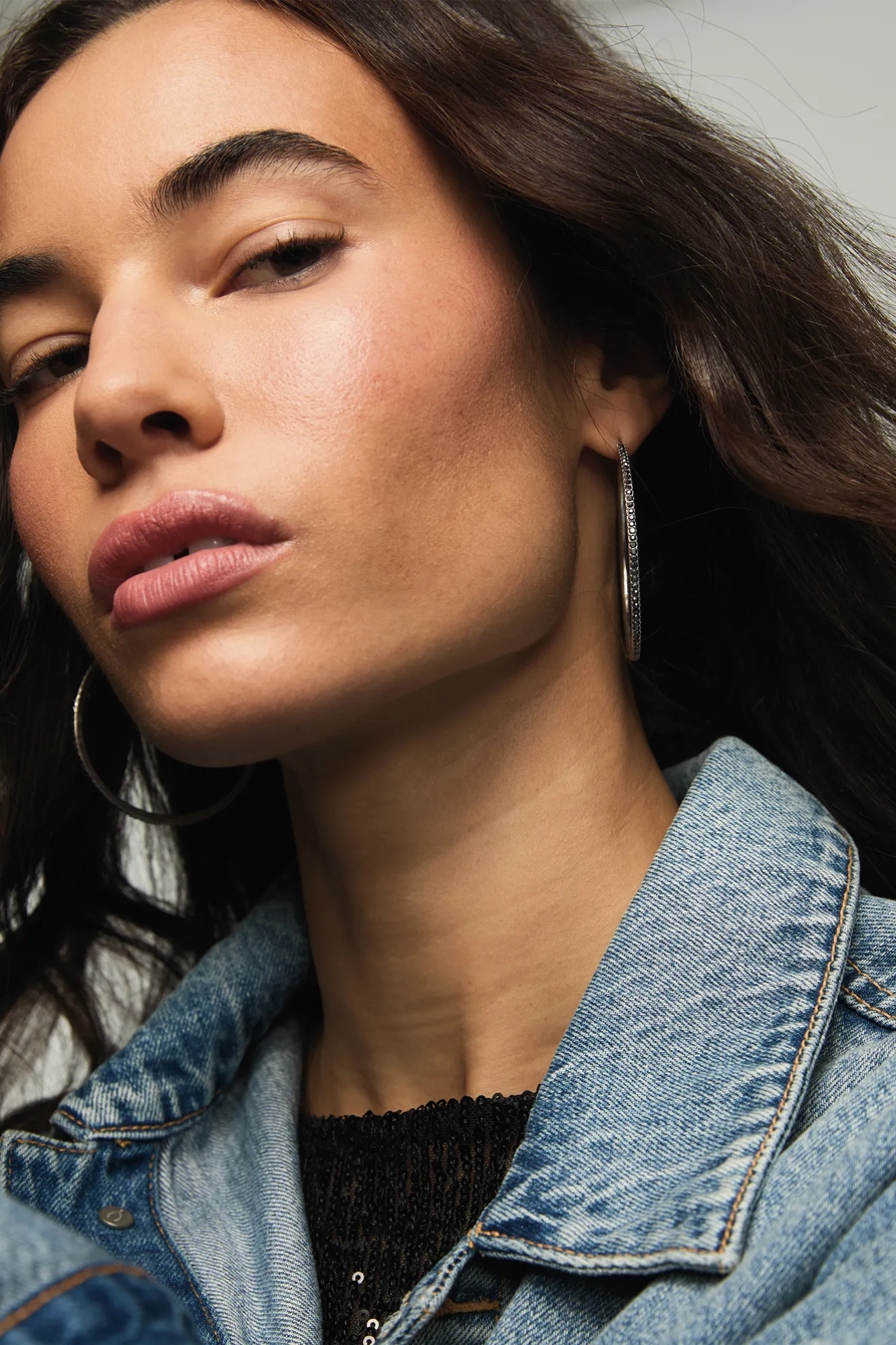 Grey Crystal Hoop Earrings, image 2