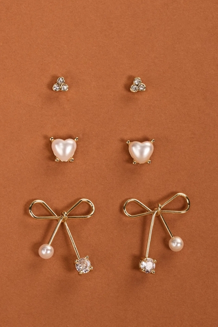 Pearl Heart and Bow Earring set, image 1
