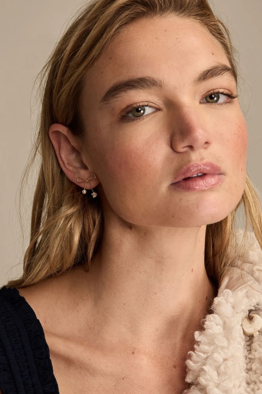 Pearl Heart and Bow Earring set, image 3