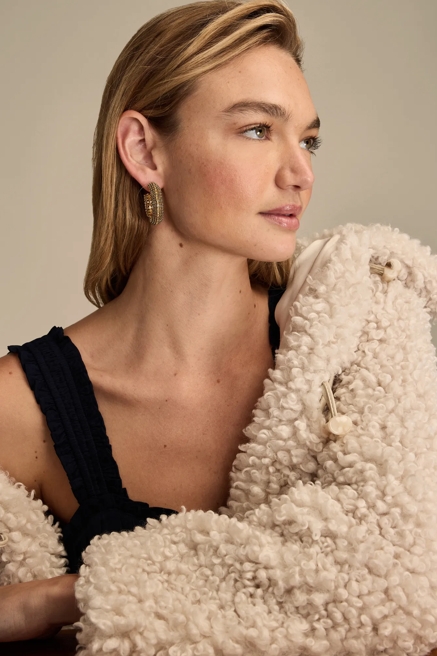 Wide Grey Crystal Hoop Earrings, image 1