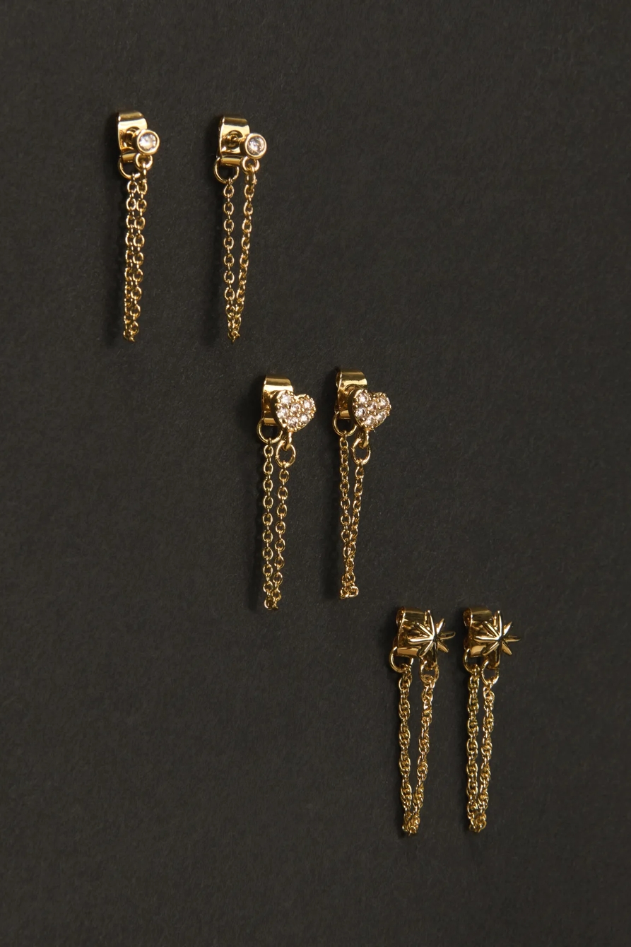 Crystal Heart and Star Drop Chain Earrings, image 1