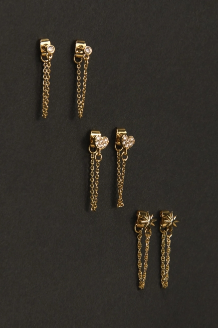 Crystal Heart and Star Drop Chain Earrings, image 1