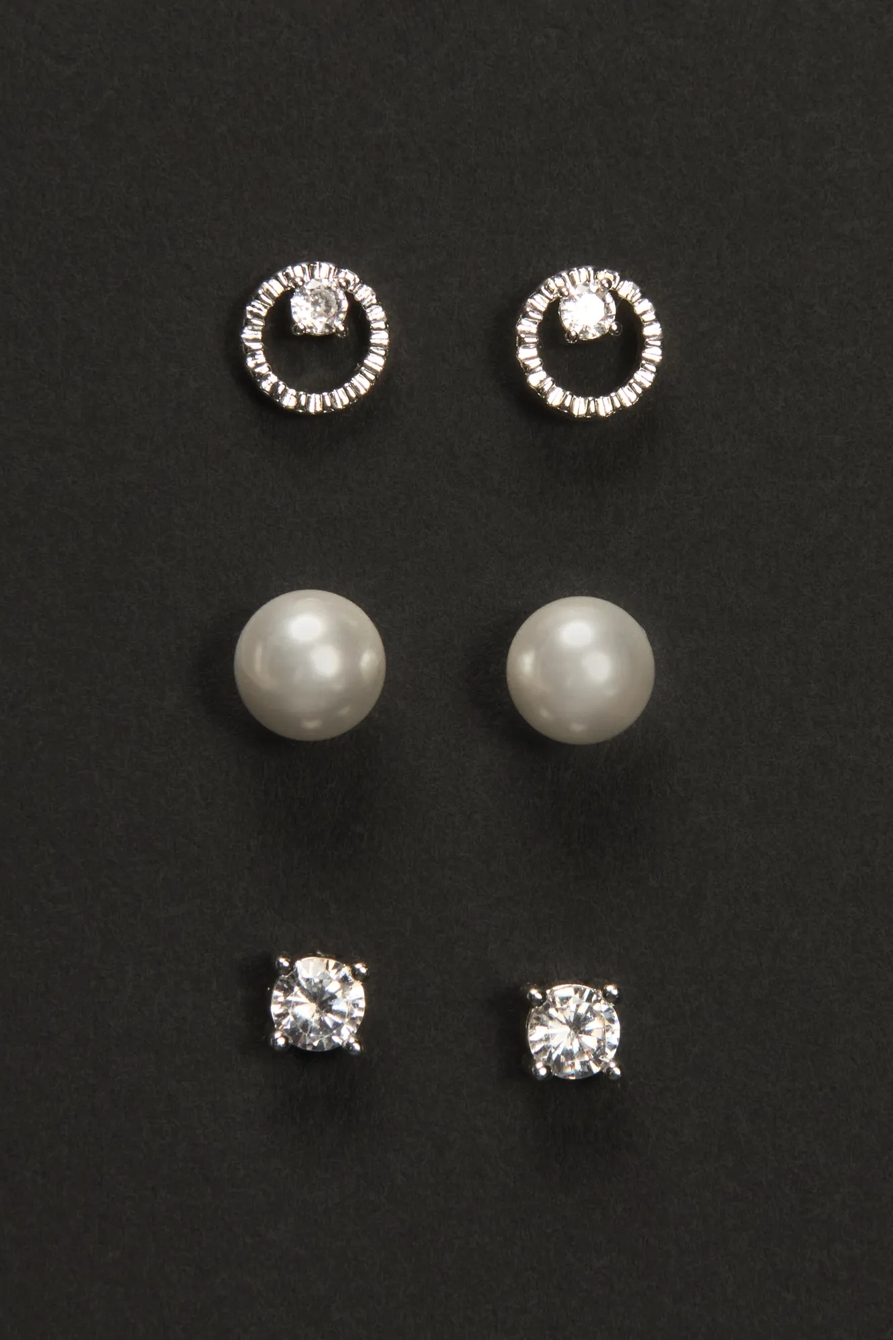 Round Cut Crystal and Pearl Stud Set, image 1