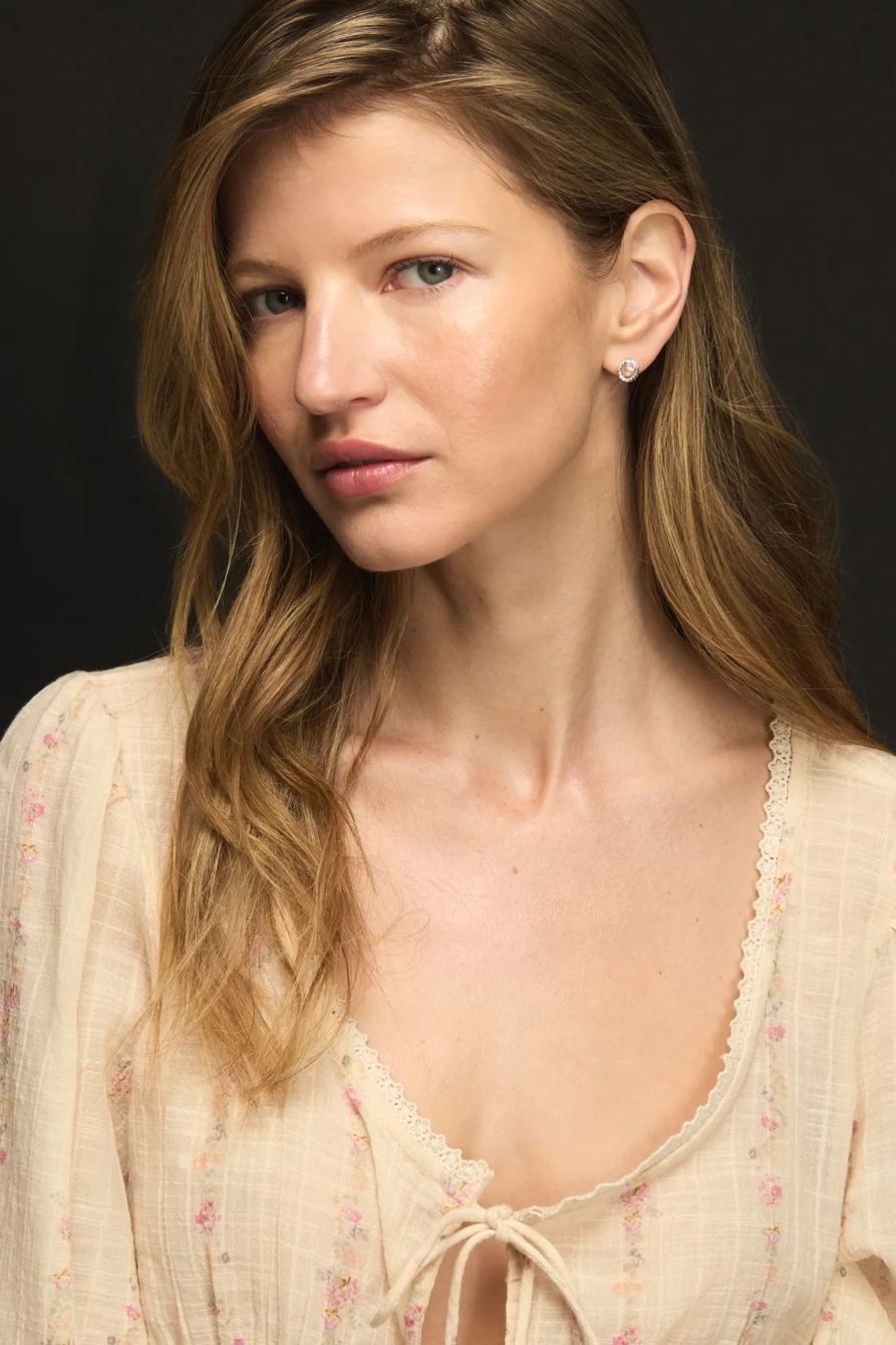 Round Cut Crystal and Pearl Stud Set, image 2