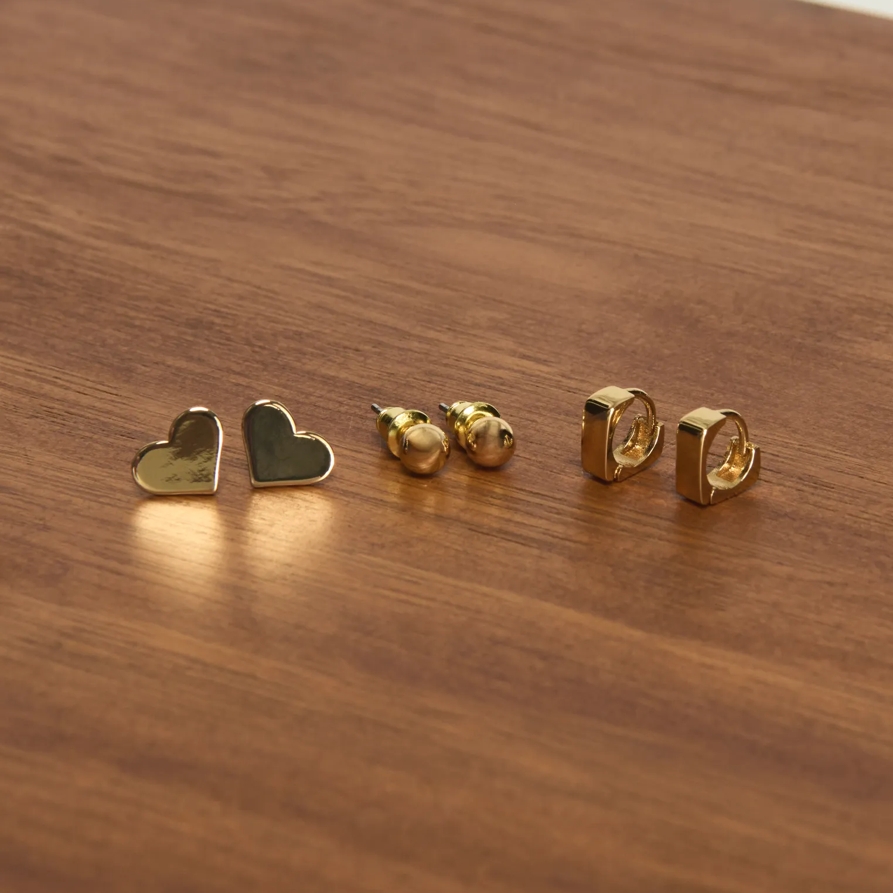 Lucky Brand Ball And Heart Studs - Women's Ladies Accessories Jewelry Earrings in Gold