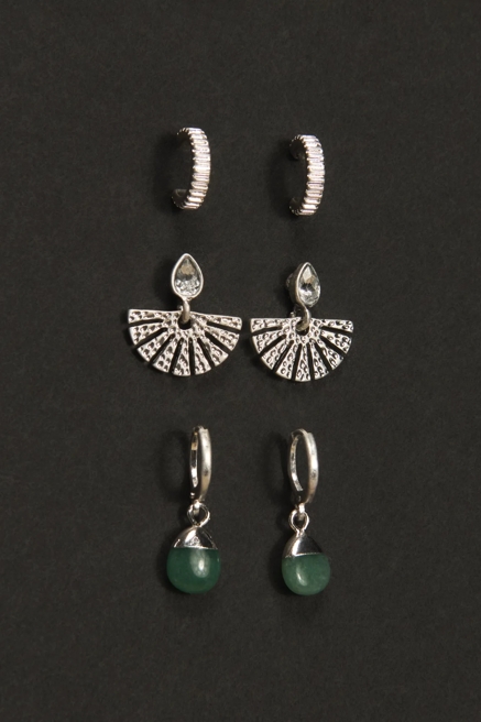 Three Pearl and Fan Drop Earrings, image 1