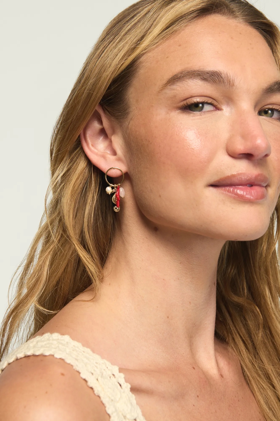 Seahorse Charm Drop Hoop Earrings, image 2