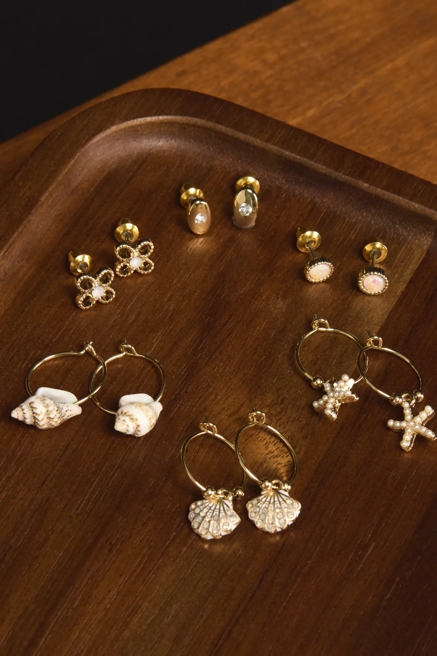 Crystal Sea Shell and Starfish Earring Set, image 1