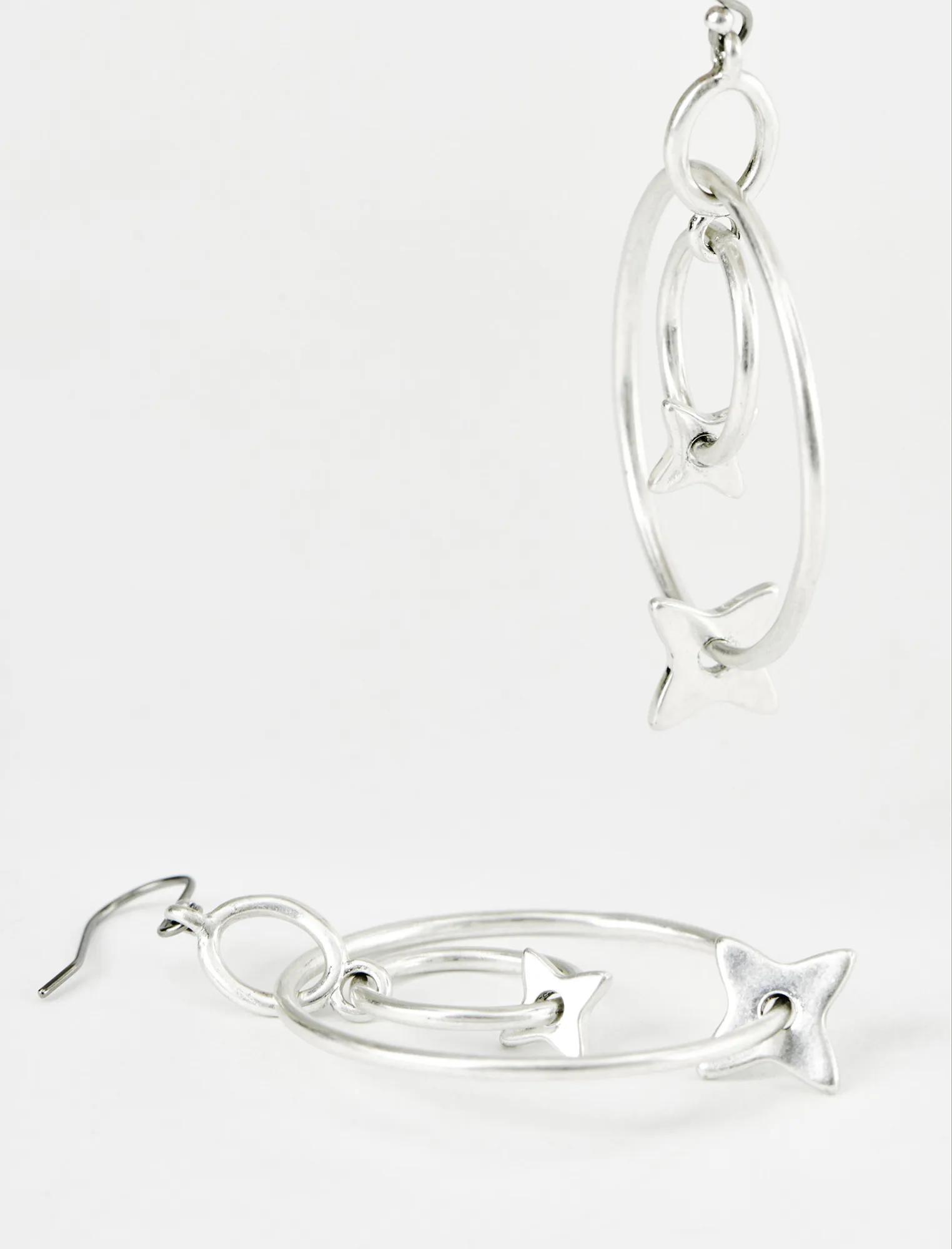 SILVER STAR DOUBLE HOOP EARRINGS, image 2