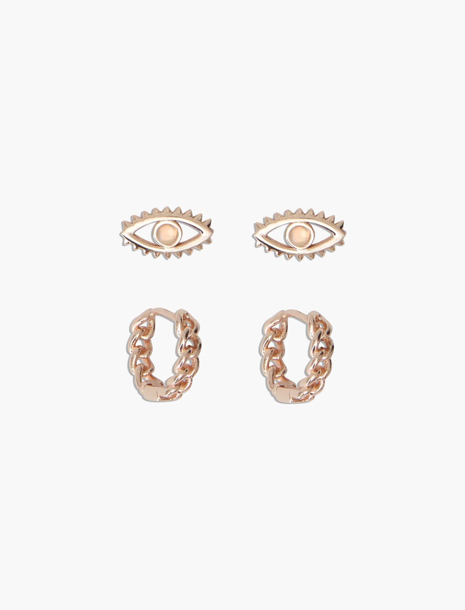 STERLING SILVER EVIL EYE STUD AND HOOP EARRING SET, image 1