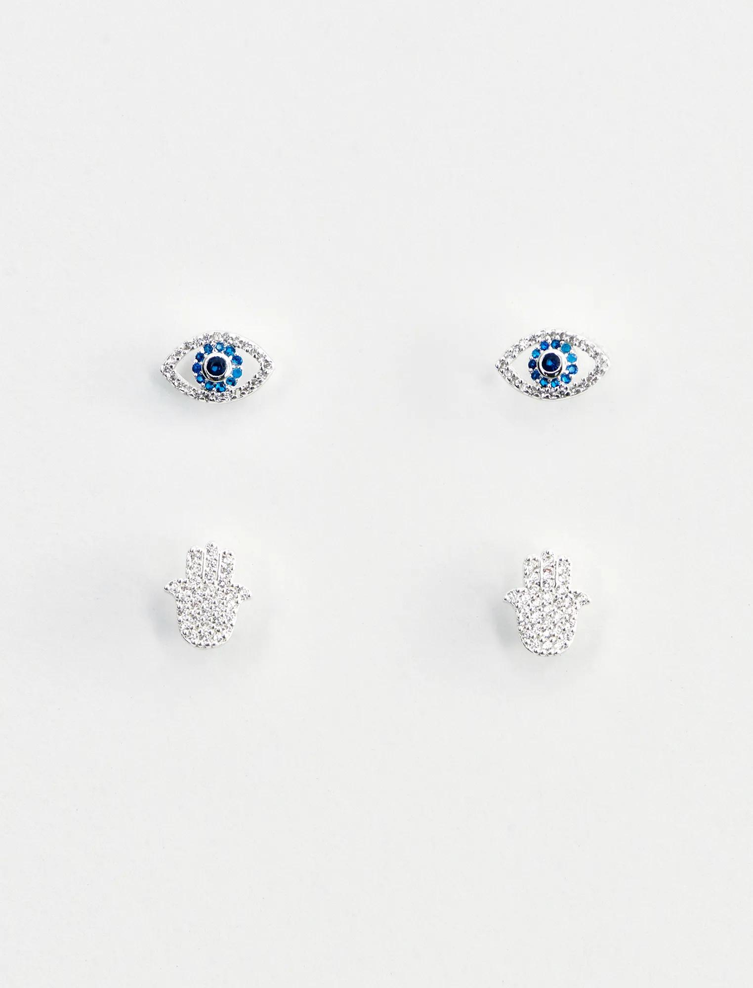EVIL EYE AND HAMSA DELICATE EARRING SET, image 2