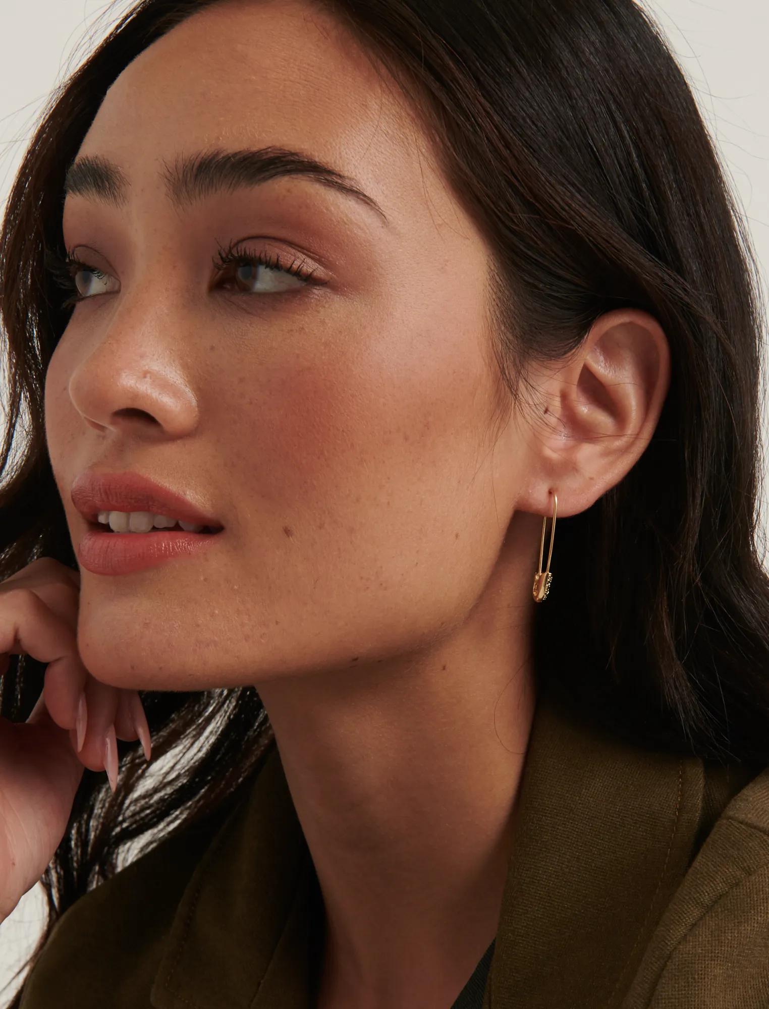 PAVE SAFETY PIN EARRINGS, image 2