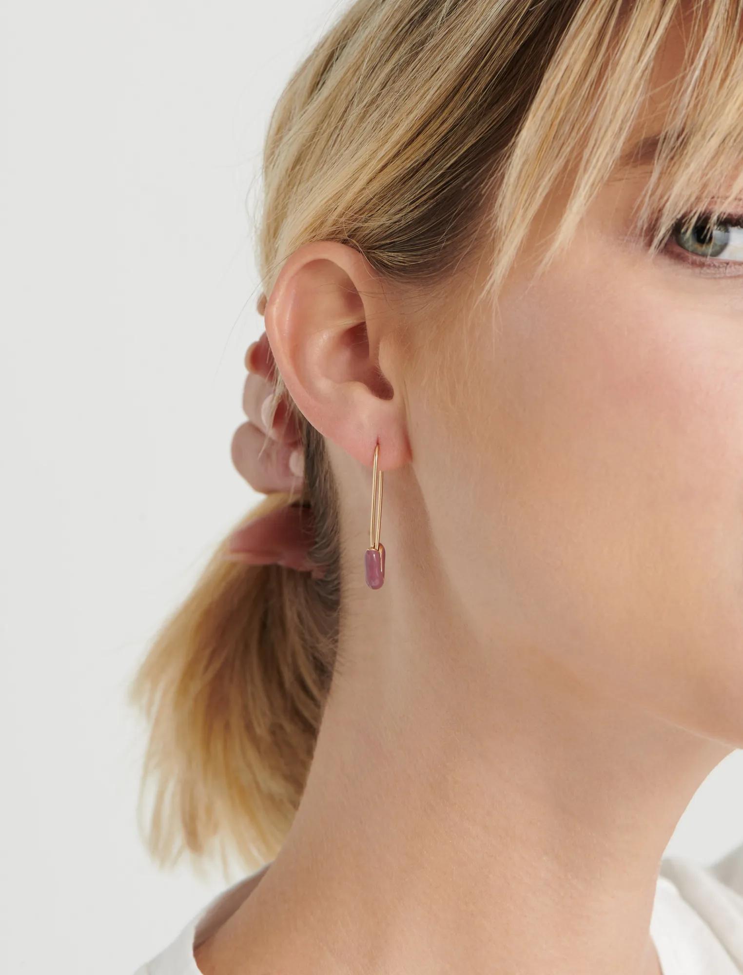 PINK ENAMEL SAFETY PIN EARRINGS, image 2