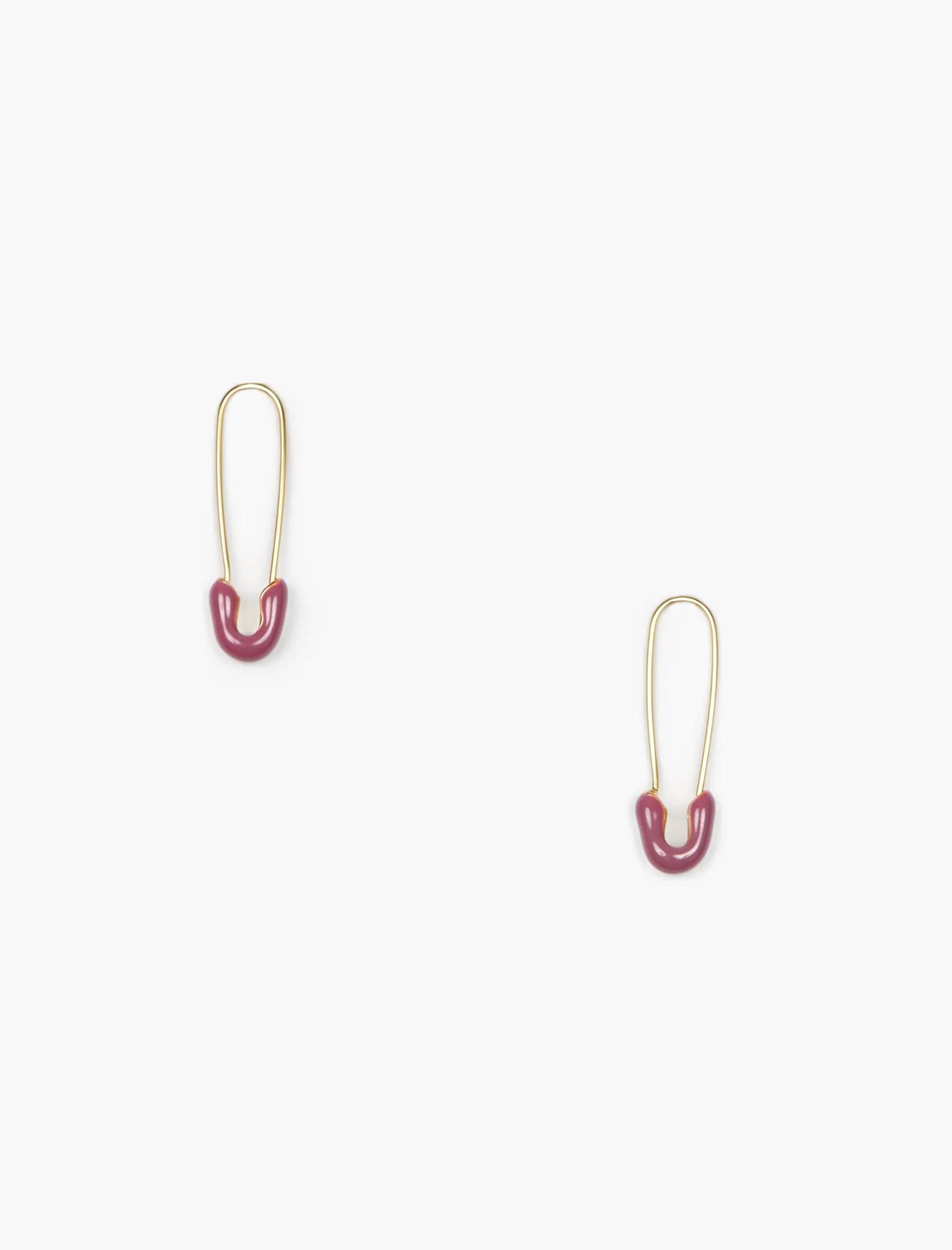 PINK ENAMEL SAFETY PIN EARRINGS, image 3