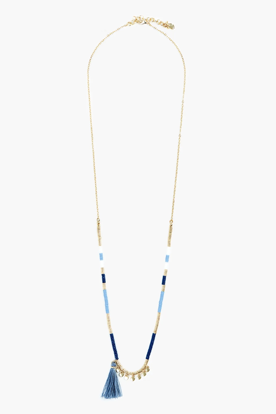 BLUE AND GOLD BEADED NECKLACE, image 2