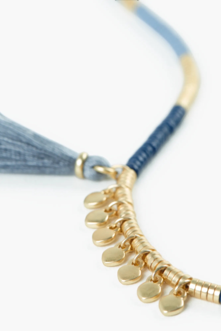 BLUE AND GOLD BEADED NECKLACE, image 3