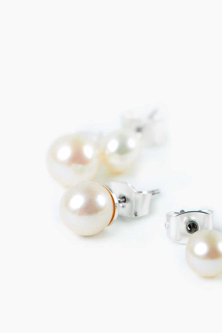 GENUINE PEARL EARRING STUD SET, image 2